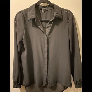 FOREVER 21 black button down sheer blouse